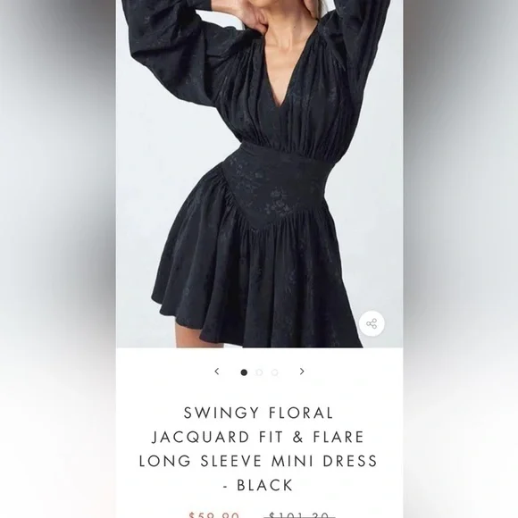 SWINGY FLORAL JACQUARD FIT & FLARE LONG SLEEVE MINI DRESS CORSET BLACK M - Picture 8 of 10